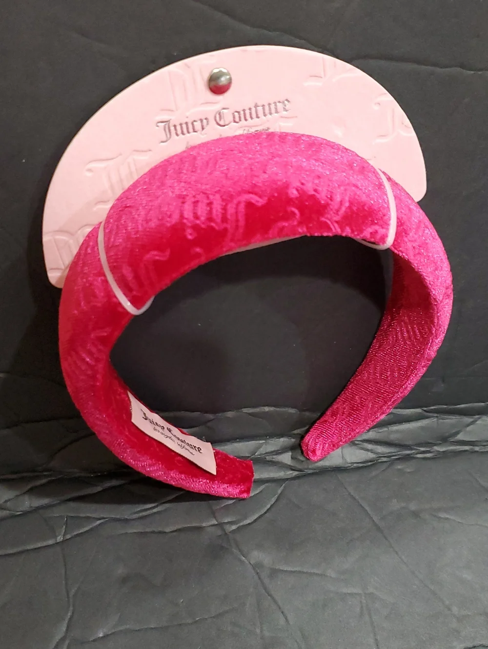 Juicy Couture fuchsia raspberry soft plush velvet look Juicy embossed headband